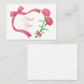 Cartes Remerciements Fleur De Ruban Rose (Devant / Derrière)