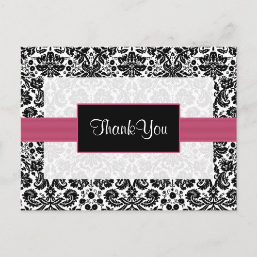 Cartes Remerciements rose damask (Devant)