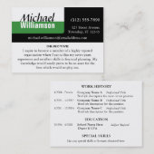 Cartes RESUME en noir blanc et vert (Devant / Derrière)