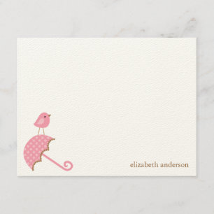 Cartes roses de Merci d'oiseau et de parapluie