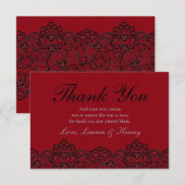 Cartes rouge-foncé et noires de Merci de dentelle (Devant / Derrière)