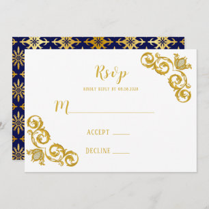 Cartes Royal Blue et Gold Wedding RSVP