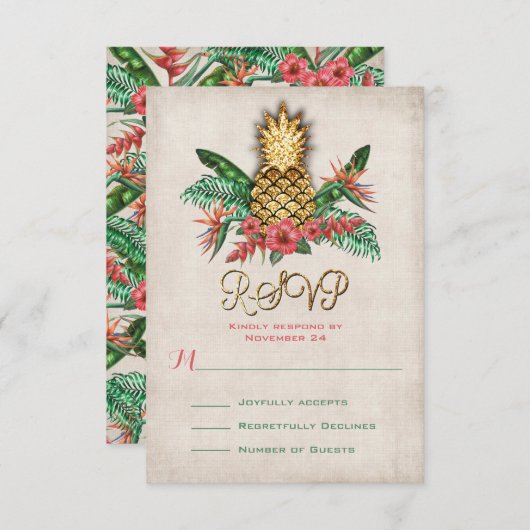 Cartes RSVP à ananas tropicale (Devant / Derrière)
