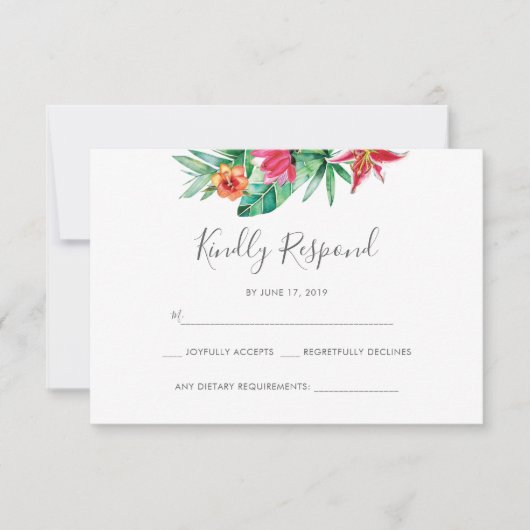 Cartes RSVP à aquarelle florale tropicale (Devant)