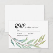 Cartes RSVP à l'aquarelle feuille verte moderne (Devant / Derrière)
