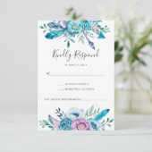 Cartes RSVP à motif floral violet bohème aquarelle (Debout devant)