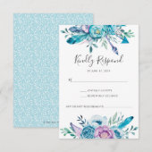 Cartes RSVP à motif floral violet bohème aquarelle (Devant / Derrière)