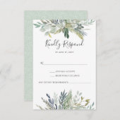 Cartes RSVP aquarelle à feuillage vert (Devant / Derrière)