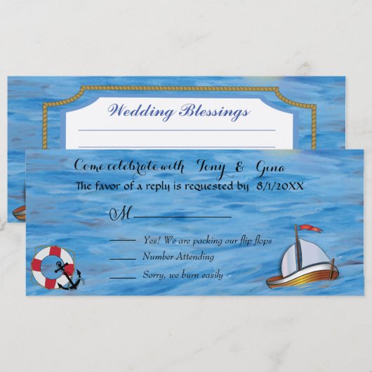 Cartes RSVP aquarelle de bateau à voile pour maria (Devant / Derrière)