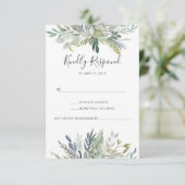Cartes RSVP aquarelle Feuillage Vert (Debout devant)
