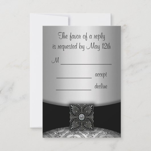 Cartes RSVP Argent et Noir Damas (Devant)