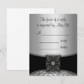 Cartes RSVP Argent et Noir Damas (Devant / Derrière)