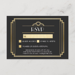 Cartes RSVP Art Déco 1920's Gold Black Response