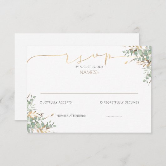 Cartes RSVP Baby Shower Vert feuillage Or (Devant / Derrière)