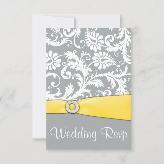 Cartes RSVP blanc et gris Mariage damassé (Devant)