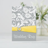 Cartes RSVP blanc et gris Mariage damassé (Debout devant)