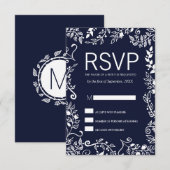 Cartes RSVP bleu et blanc de la marine (Devant / Derrière)