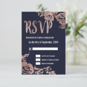 Cartes RSVP bleu marine et or Rose (Debout devant)