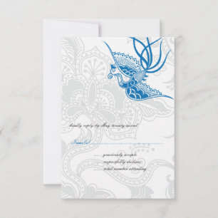 Cartes RSVP Bleues Dazzling Oiseau et Mariage Flor