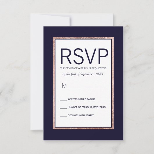 Cartes RSVP Bleues Marine Bleu Rose (Devant)