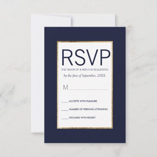Cartes RSVP Bleues Marine Simple Linked Or (Devant)