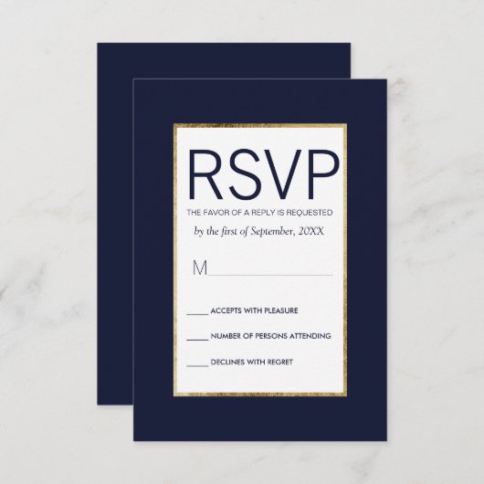 Cartes RSVP Bleues Marine Simple Linked Or (Devant / Derrière)