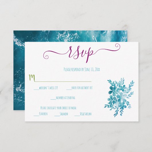 Cartes RSVP Blue Floral Ocean (Devant / Derrière)