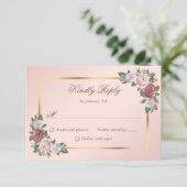Cartes RSVP Blush Pink Gold Floral Wedding (Debout devant)