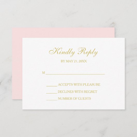 Cartes RSVP Blush Pink & Gold Script (Devant / Derrière)