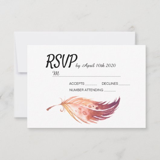Cartes RSVP Boho Feather (Devant)