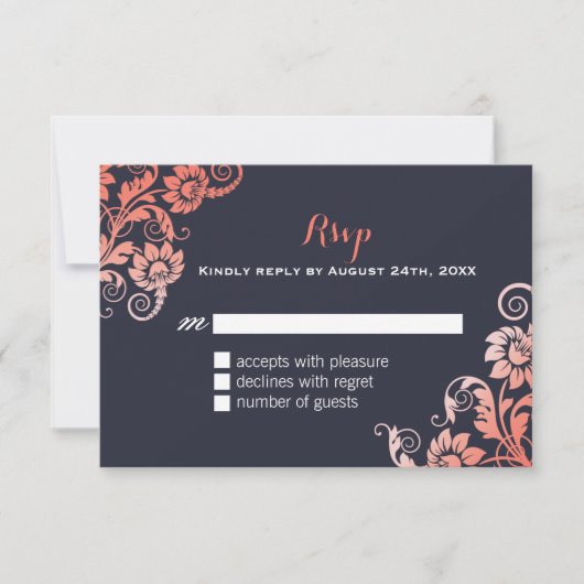 Cartes RSVP Chic Coral et Blue Shabby (Devant)