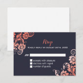 Cartes RSVP Chic Coral et Blue Shabby (Devant / Derrière)