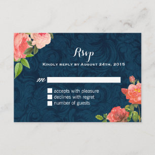 Cartes RSVP chic pour corail et marine bleu