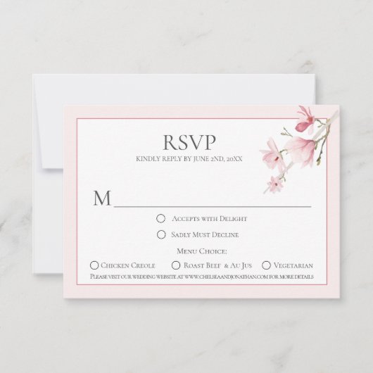 Cartes RSVP Choix du menu Magnolia Blooms (Devant)