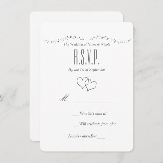 Cartes RSVP Coeurs d'argent et mariage étincelant (Devant / Derrière)