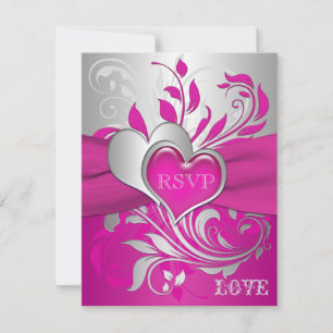 Cartes RSVP Coeurs Rose, Argent, Cartes RSVP