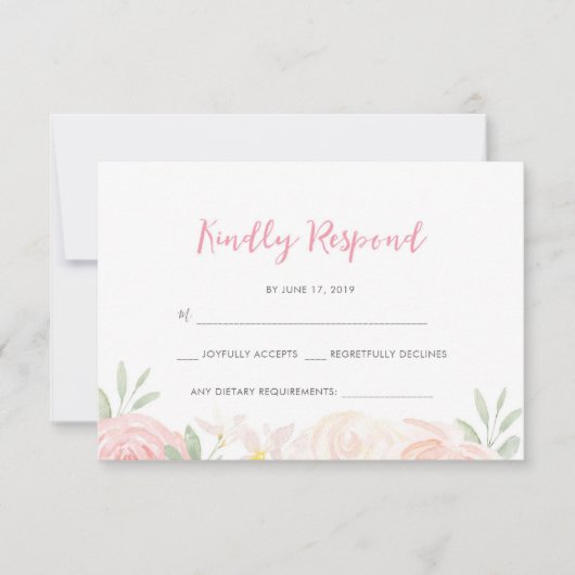 Cartes RSVP couleur rose floral gris (Devant)