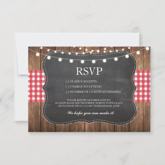Cartes RSVP Craie Mariage Bois Rustique Rouge à Ca (Devant)