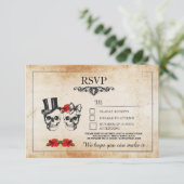 Cartes RSVP Crânes de Mariage Fleurs Rustiques (Debout devant)