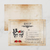 Cartes RSVP Crânes de Mariage Fleurs Rustiques (Devant / Derrière)
