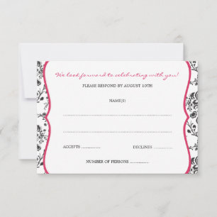 Cartes RSVP Damask (Black & Fuschia)
