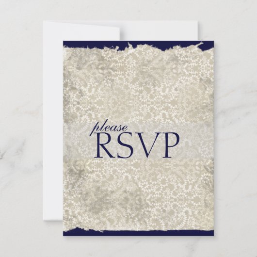 Cartes RSVP Damask Classique, bleu marine (Devant)