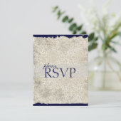Cartes RSVP Damask Classique, bleu marine (Debout devant)