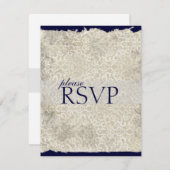 Cartes RSVP Damask Classique, bleu marine (Devant / Derrière)