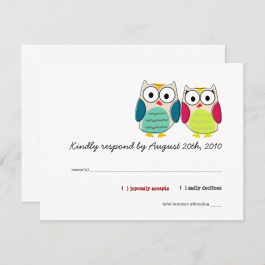 Cartes RSVP de Chouette (Devant / Derrière)