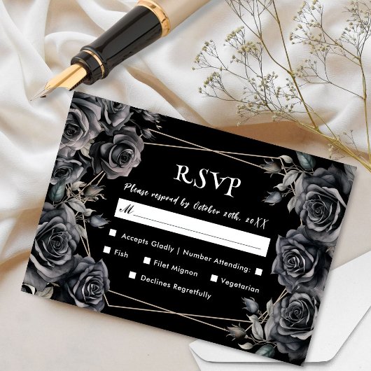 Cartes RSVP de couleur noire Mariage gothique