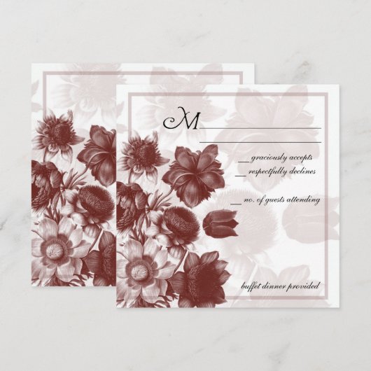 Cartes RSVP de mariage à fleurs élégantes bordeaux (Devant / Derrière)