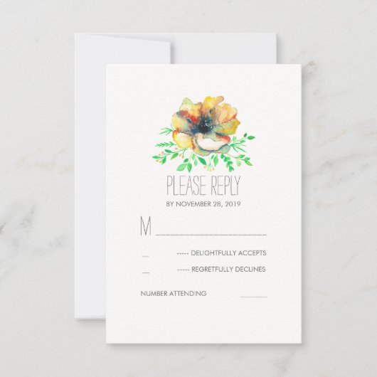Cartes RSVP de mariage à l'aquarelle florale (Devant)