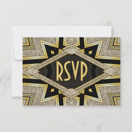Cartes RSVP de mariage Art Déco Diamants Goldy (Devant)