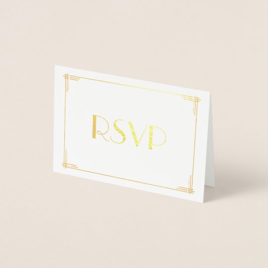 Cartes RSVP de mariage Art Déco en véritable feuil (Devant)